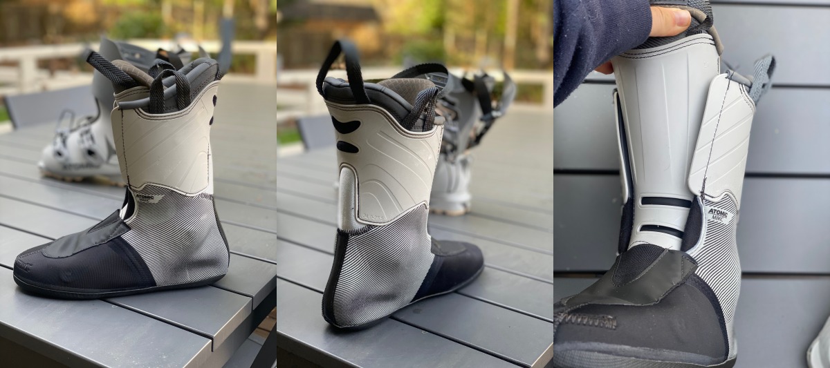 The Mimic Liner from every angle. The upper tan area is the stiff moldable plastic. Also notice the distinct shaping around the heel and ankle, as well as the plethora of grab handles.