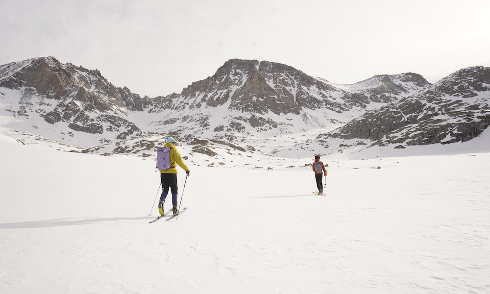 We're touring the neighborhood, scouting prospective lines. Our final destination was the top of the peak on the left side of the frame. (Photo: @morgankelsey)