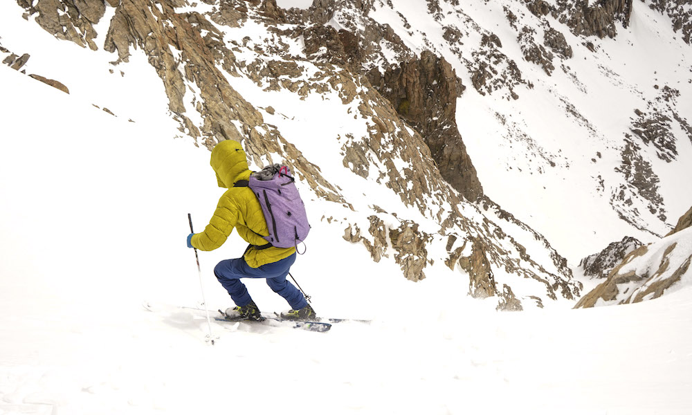 Gavin descends our first line of the trip. Golden granite and variable snow included (Photo: @morgankelsey)