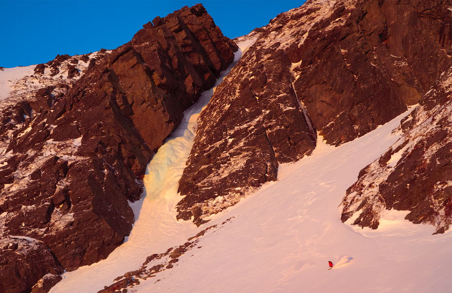 Andrew Drummond descends Huntington Ravine, a better known area in the range. Photo: Jamie Walter