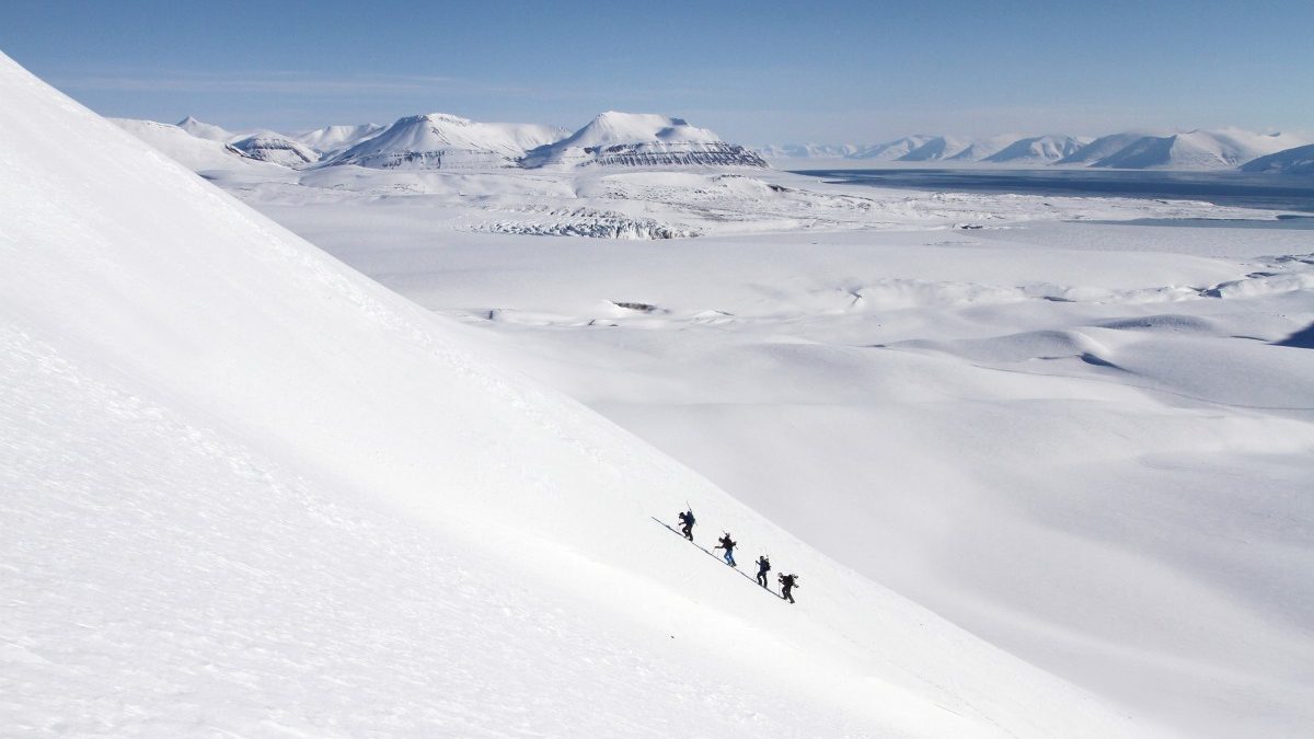 Ski mountaineering at 78 degrees north. To say they have the zone to themselves would be disrespectful to the polar bears.