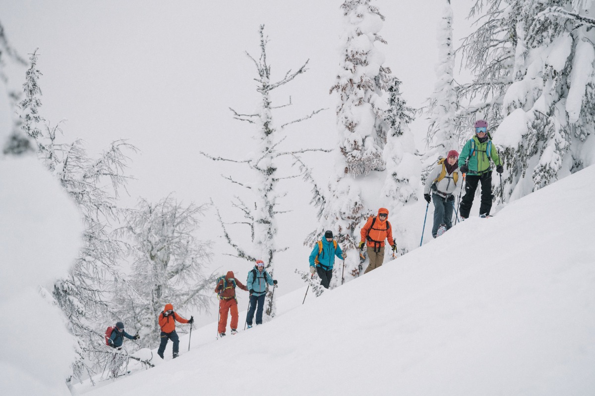 By traversing a steeper pitch, former University of Vermont ski racer, Cathy Pacocha, keeps the angle low … and the stoke high. Photo: Matt Kennedy