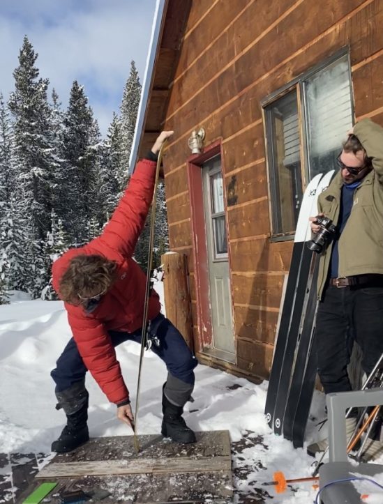 We needed at least one rest day, so we spent the morning waxing skis and enjoying the sun. Louie and I went on a small exploratory tour just below Henderson mountain. We spotted a snowmobile track going almost all the way to the summit. Whoa!