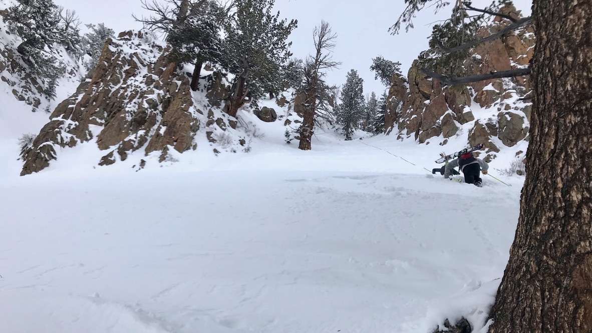 This couloir, dubbed the Cosmic Couloir in the spirit of the race series, offered an adventurous boot pack. It's part of guided only terrain that wasn't open yet.