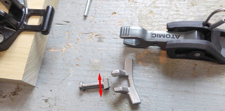 Arrow shows where you need to maintain length of metal nib perpendicular to the stud shaft.