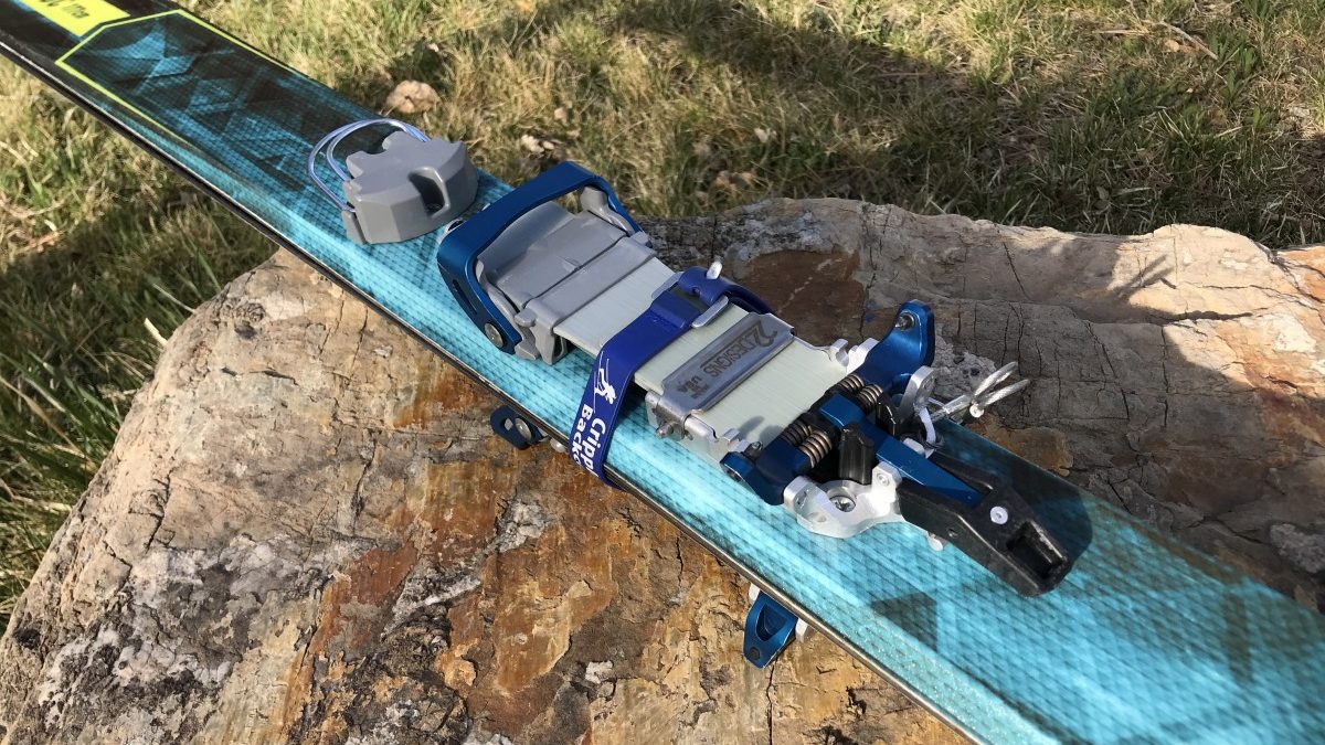 The 22 Design Lynx binding, paired with Voile's HyperVector BC (ski strap is just holding the skis together).