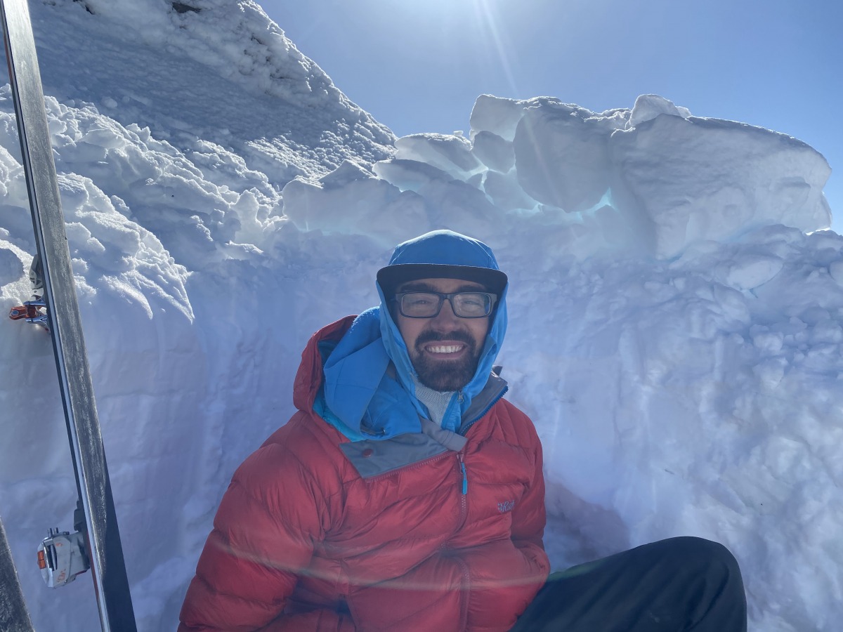 Theme of this trip - lounging in the sun. The group ahead of us dug out a sweet perch on the false summit. Oh, and did I mention Louie forgot his contacts on this trip? He made the glasses work, wouldn’t let me take any photos with his sunglasses over them though