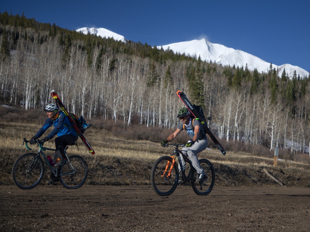 Getting to the summer trailhead. Sopris's east summit is just peaking out on the left.