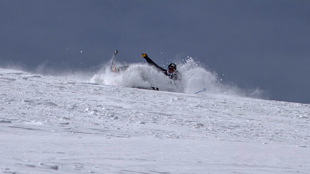 Race skis make the uphill effort easier, but snow conditions were ideal for them. Randy Young came up smiling after this scuffle though.