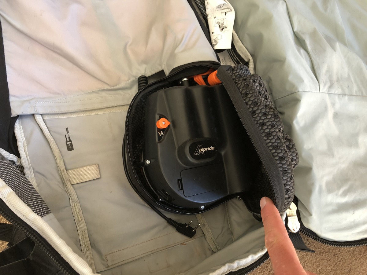 The switch to turn the capacitor on/off is located inside this compartment. Not the easiest to get to mid-tour, so it is best done before leaving the house for a number of reasons.