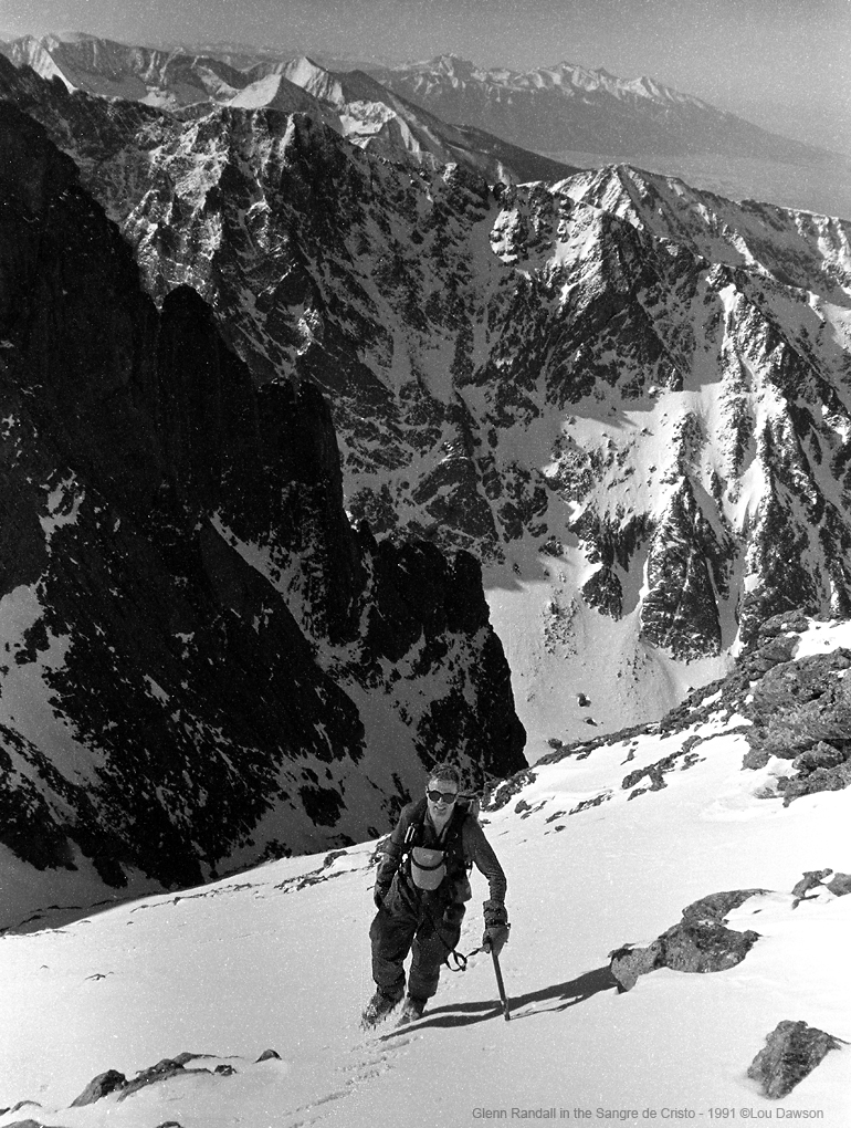Photographer Glenn Randall in the Sangres, 1991. I was awed by how much weight he hauled around in photo gear.