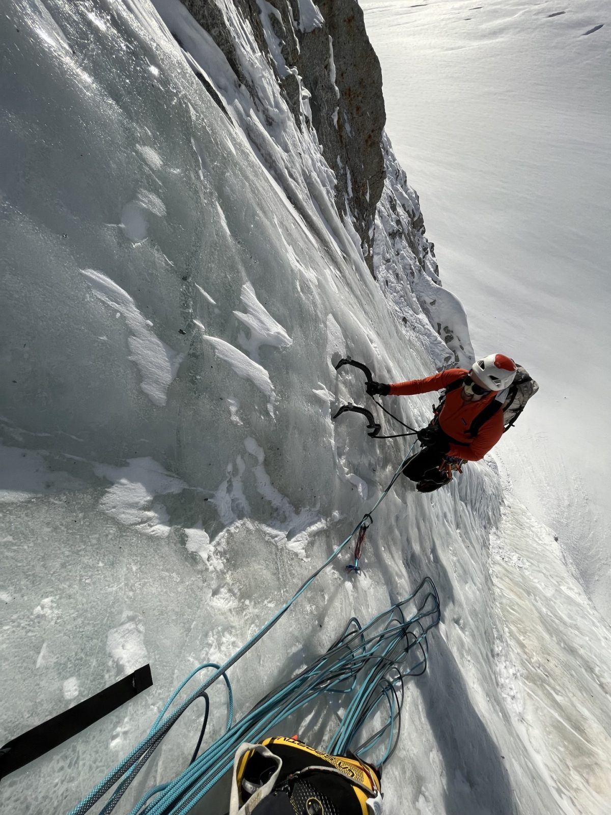 Artem Vasilyev on Bacon & Eggs: a route ascending the the Mini Mini Moonflower, Denali National Park.