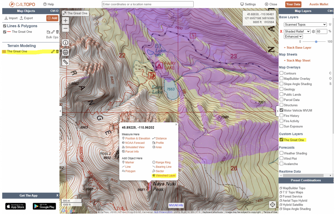 Viewshed layer: CalTopo