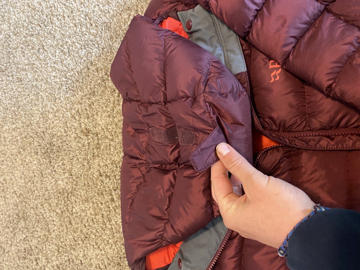 Rab Women’s Electron Pro Down Jacket and hood velcro.