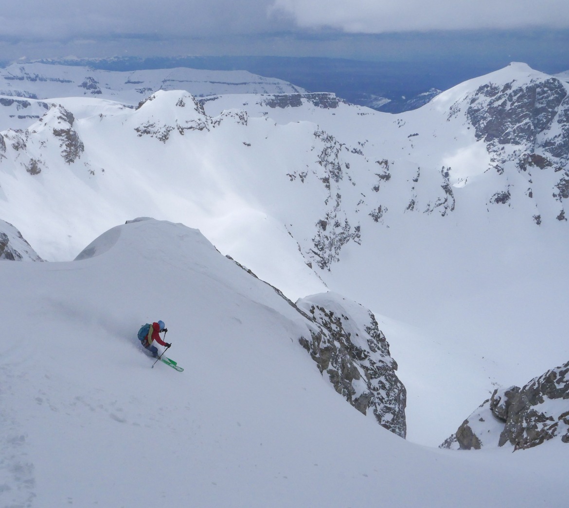 Adam Fabrikant: green ski, Tetons. 